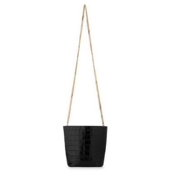 WHISTLES Sylvan Mini Croc Embossed Leather Bucket Bag With Long Chain Strap - Picture 1 of 13